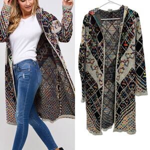 Anthropologie Northern Angel Aztec Hooded Cardigan
Sweater Duster Women's L/XL